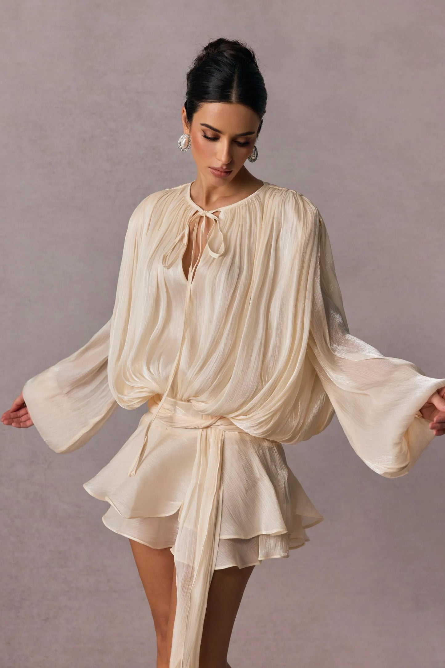 BERYL | Pleated mini dress with ruffles