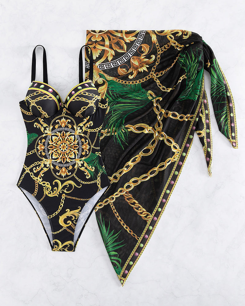 DARIUS |  One-Piece Swimsuit with Push-Up Effect and Matching Beach Skirt