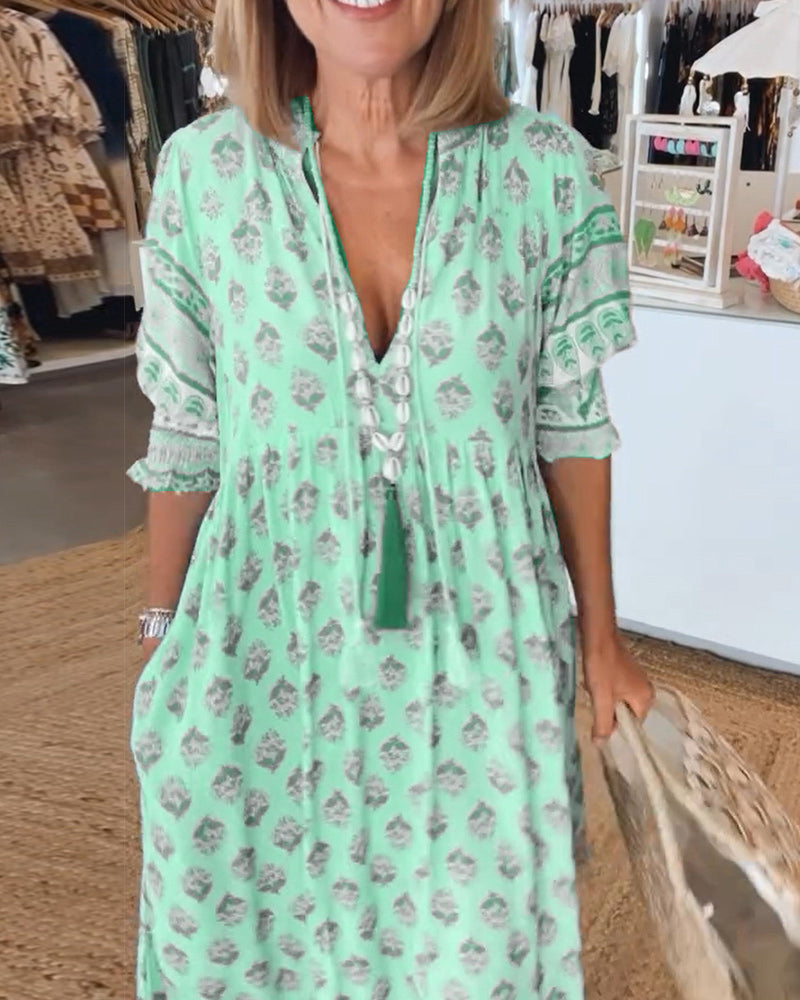 PAULINE | Casual V-Neck Dress – Flattering Waistline Cut