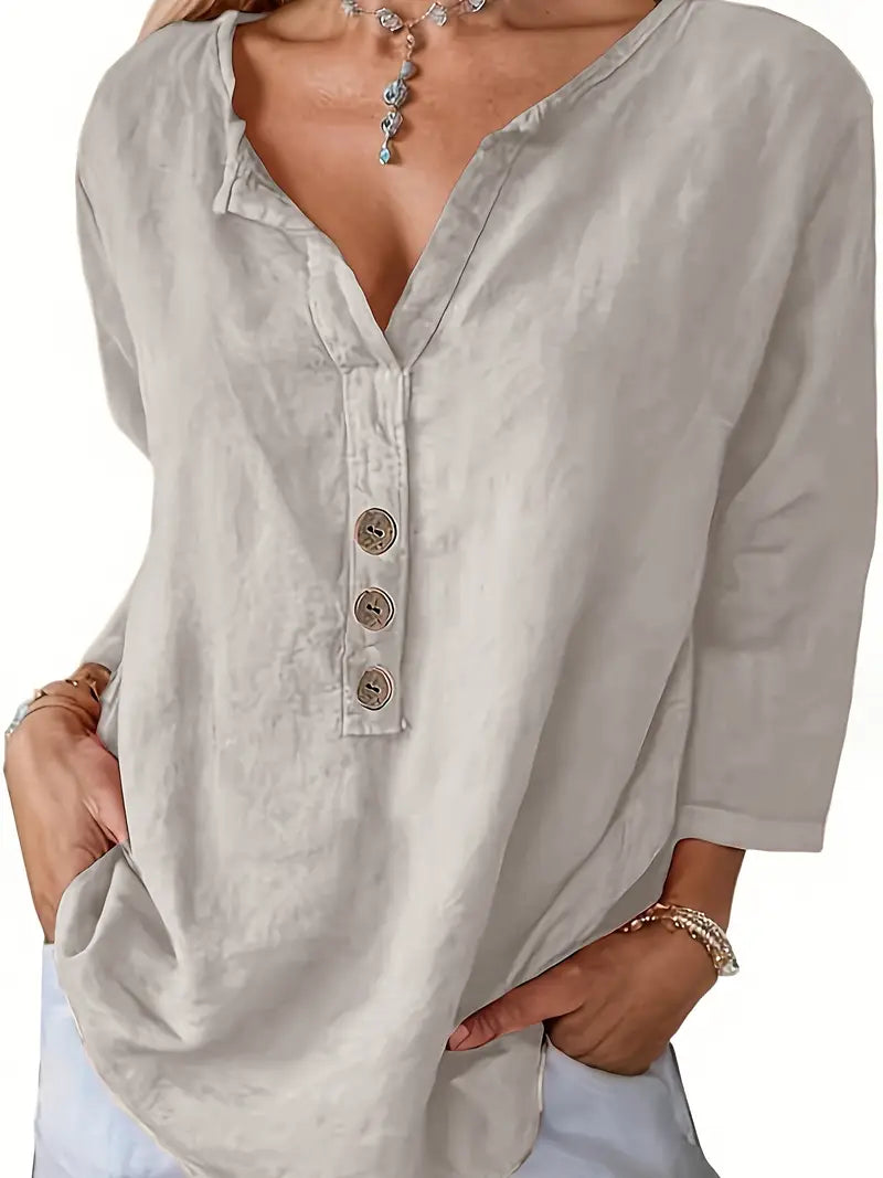 ROMY | V-Neck Button-Up Top