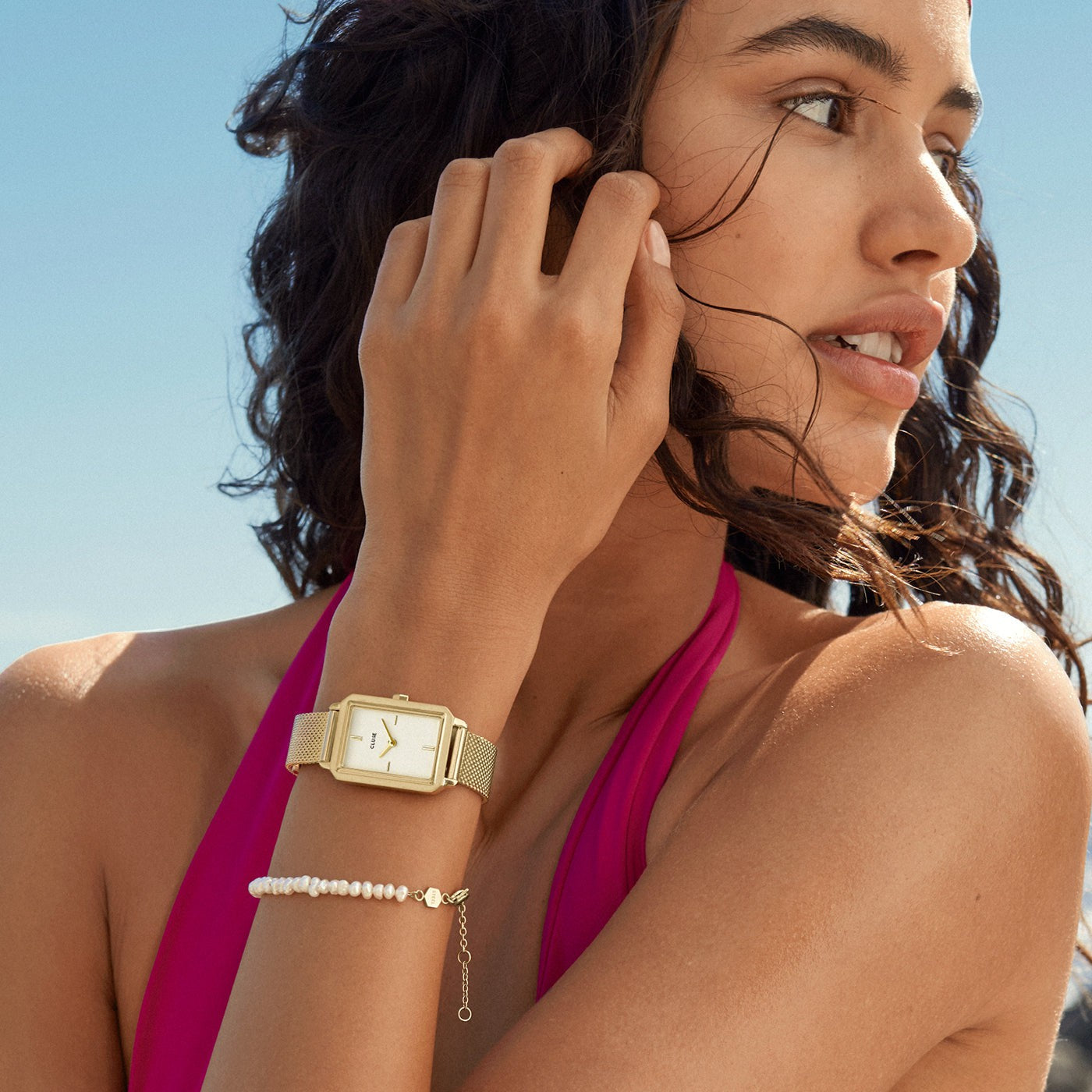 Fluette Watch Mesh White, Gold Colour