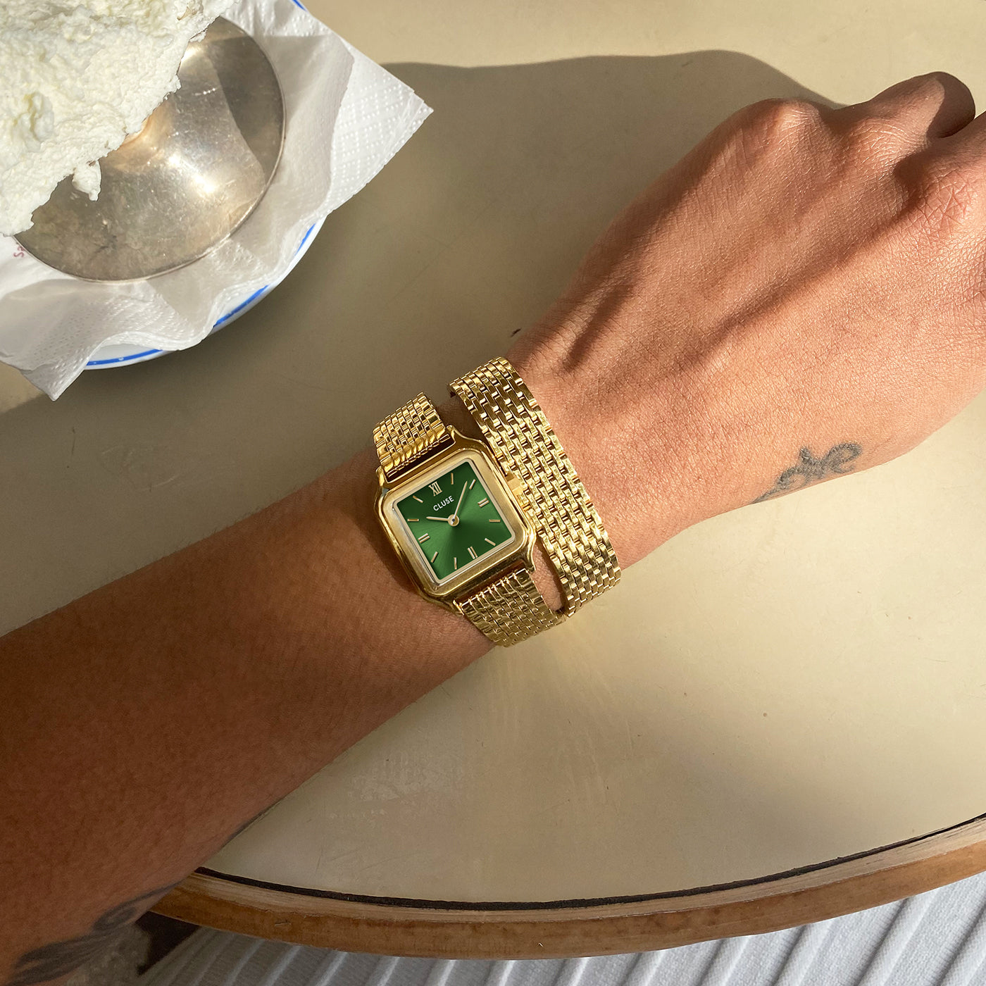 Gracieuse Petite Watch Double Steel, Forest Green, Gold Colour