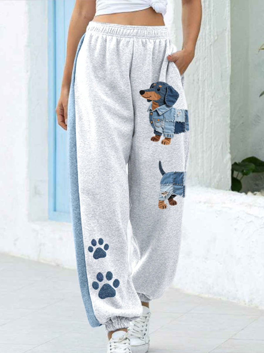 Molly – Women’s Patchwork Jeans with Dachshund Pattern