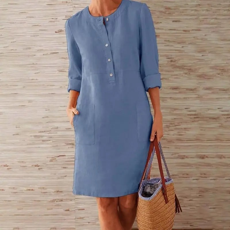 HELENE | Long-sleeved linen dress