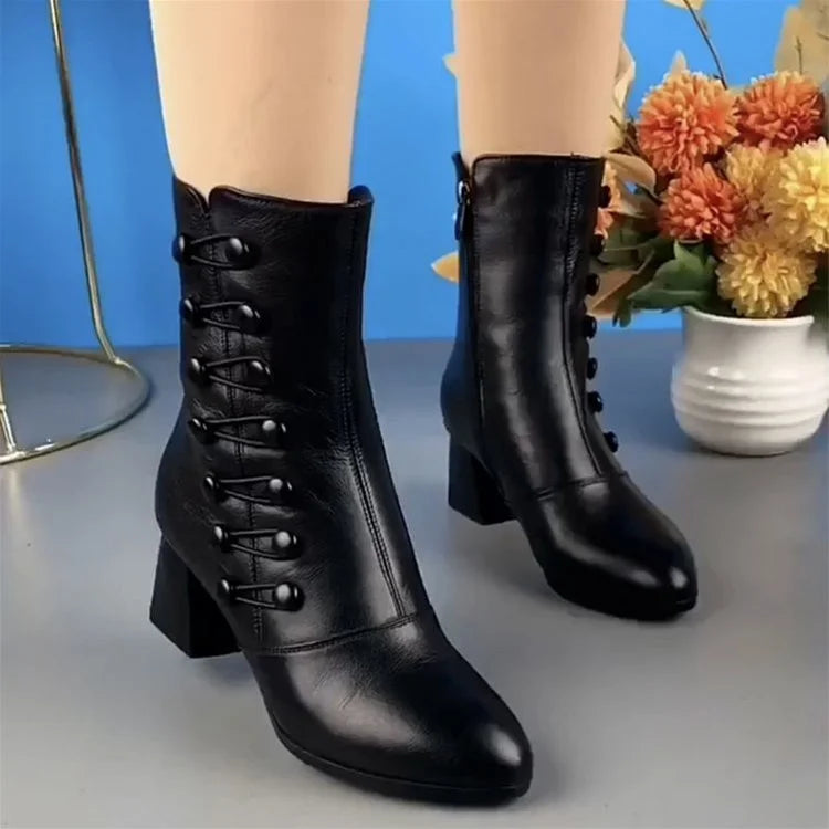 Elegant Women’s Leather Boots with Side Zipper
