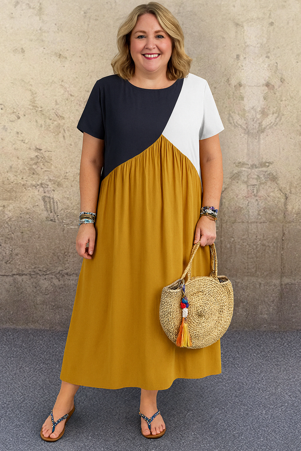 LAURENCE | Casual Patchwork Dress with Stomach-Flattering Fit