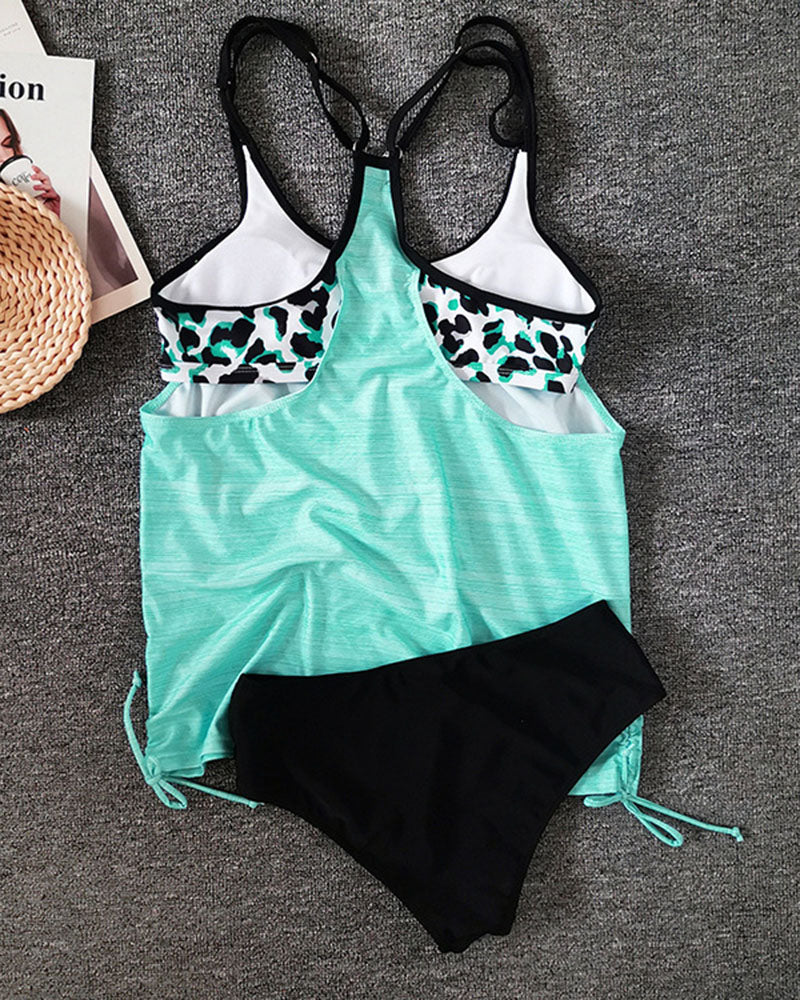 AUGUSTUS | Solid Tankini with Leopard Print