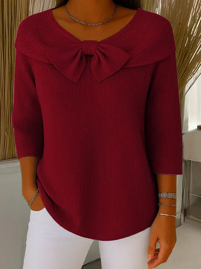Sweater with Bow and Round Neckline