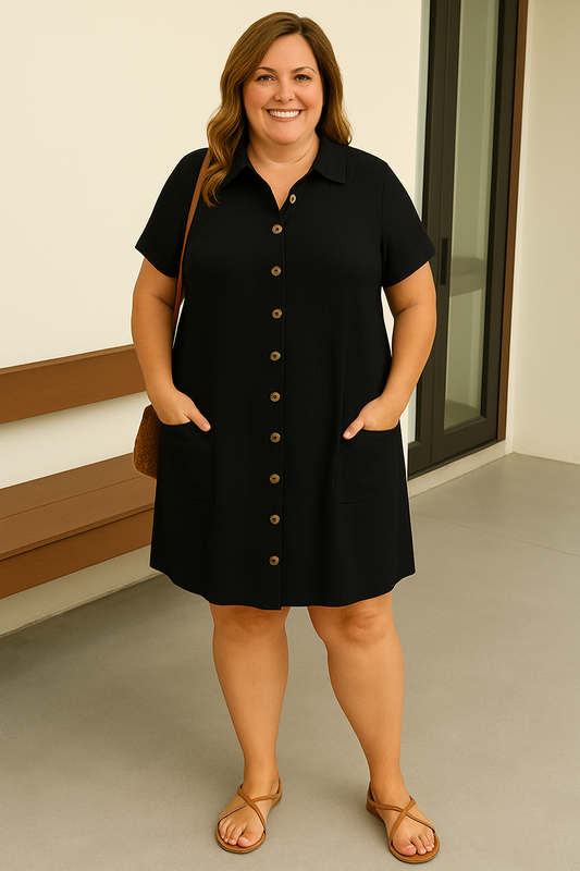 MÉLANIE | Button-Front Dress with Stomach-Flattering Cut