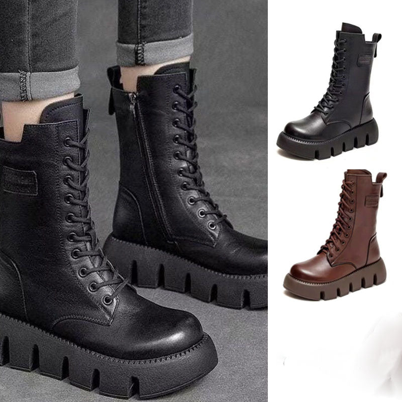 Thick-Soled Boots with Side Zipper