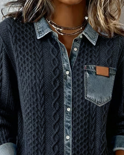 Chic Knitted Shirt with Denim Details