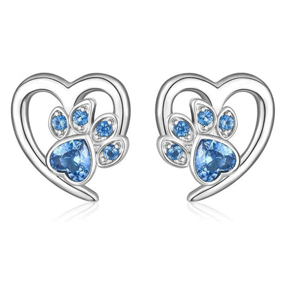 Paw and Heart Earrings with Zirconia