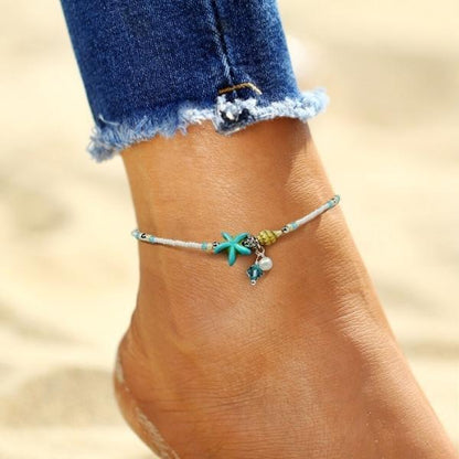 Star Shell Anklet with Gemstones