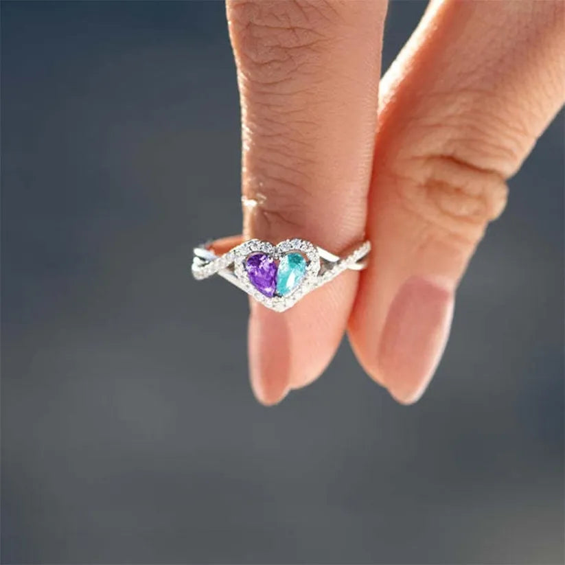 Suicide Prevention Awareness-Blue Purple Two Part Heart Ring