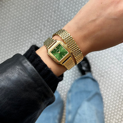 Gracieuse Petite Watch Double Steel, Forest Green, Gold Colour