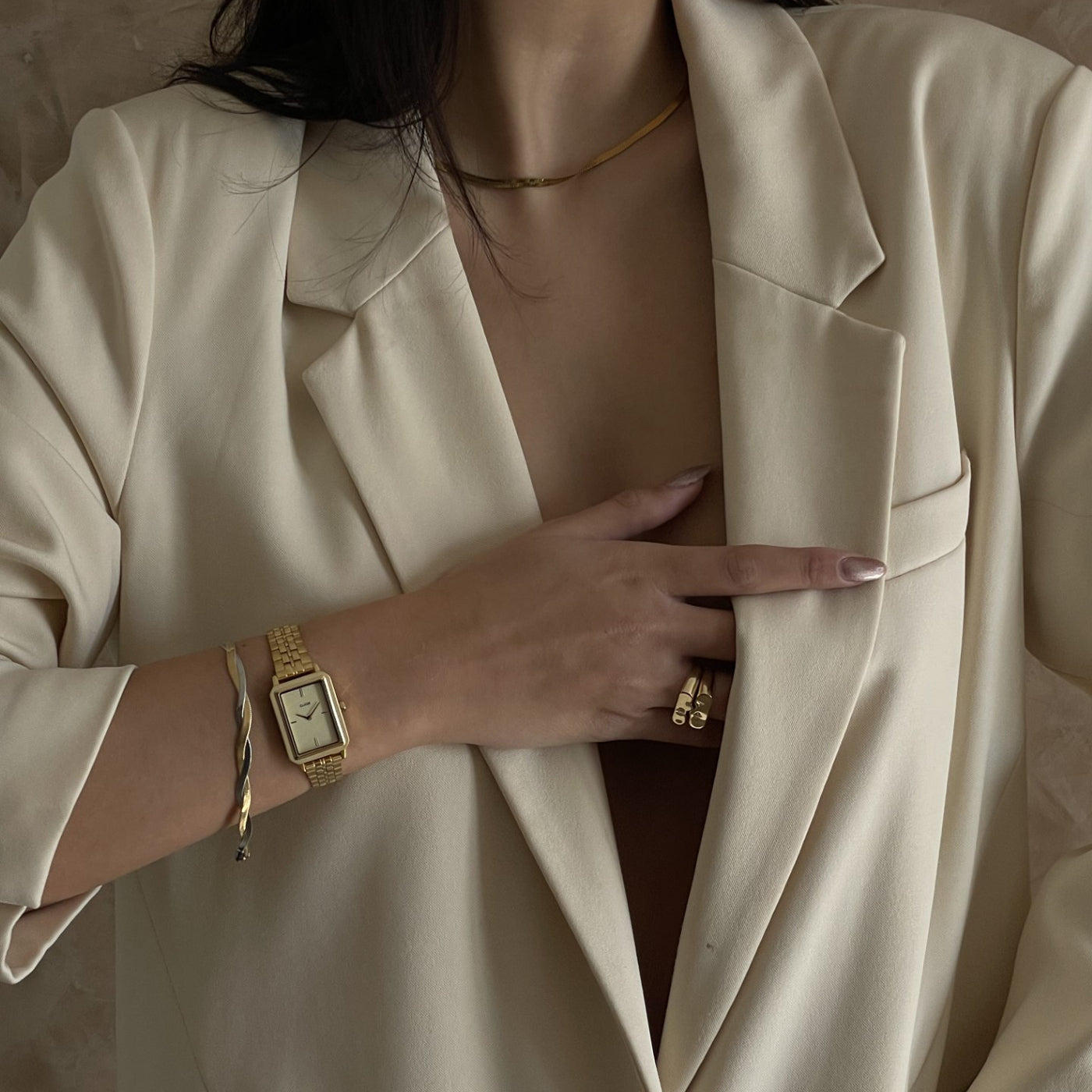 Fluette Watch Steel, Sand Texture Full Gold Colour