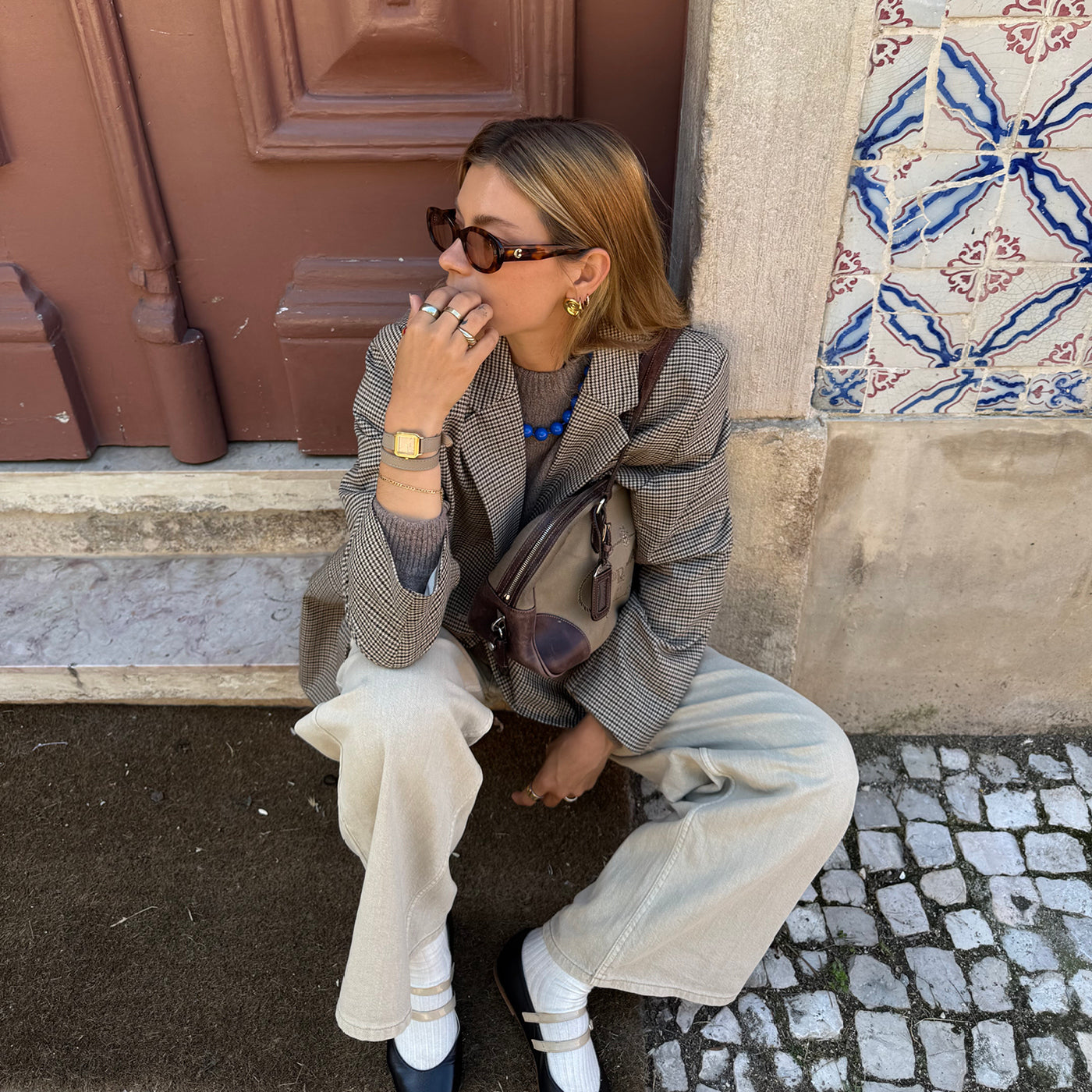 Gracieuse Petite Watch Double Leather, Rugby Tan, Gold Colour