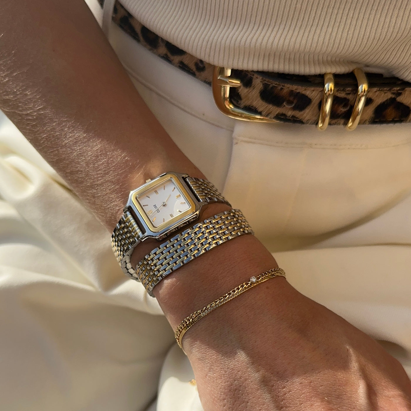 Gracieuse Petite Watch Double Steel, White, Two-tone