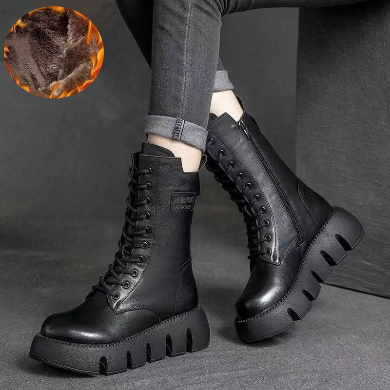 Thick-Soled Boots with Side Zipper