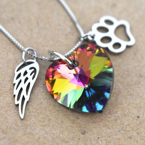 Rainbow Memorial Necklace with Heart Pendant