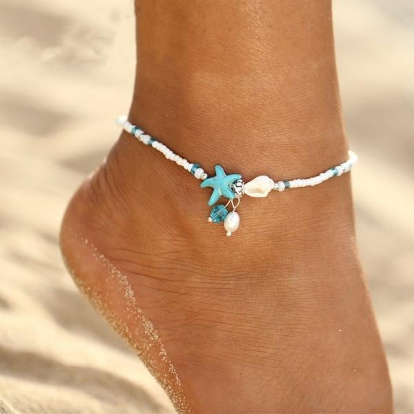 Star Shell Anklet with Gemstones