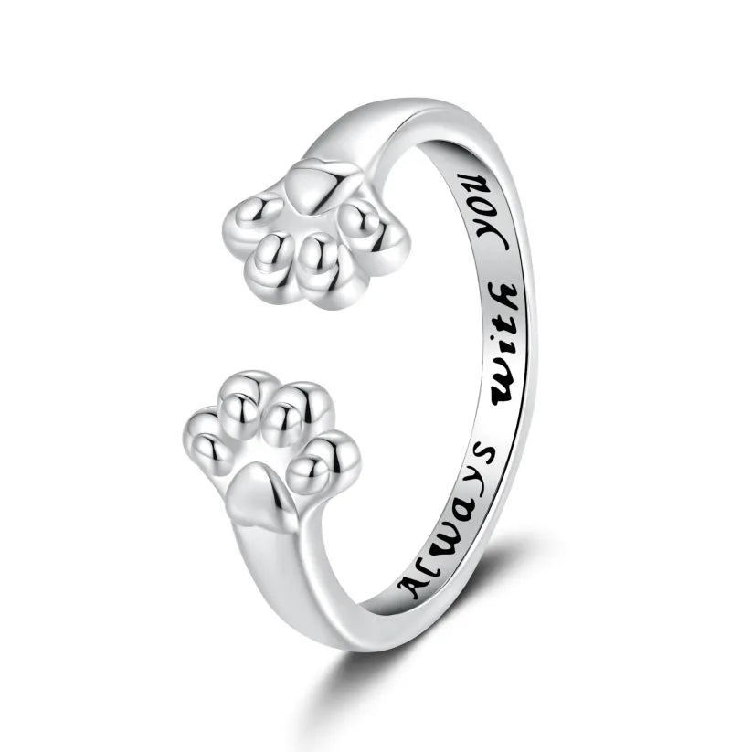Engraved Paw Print Open Ring