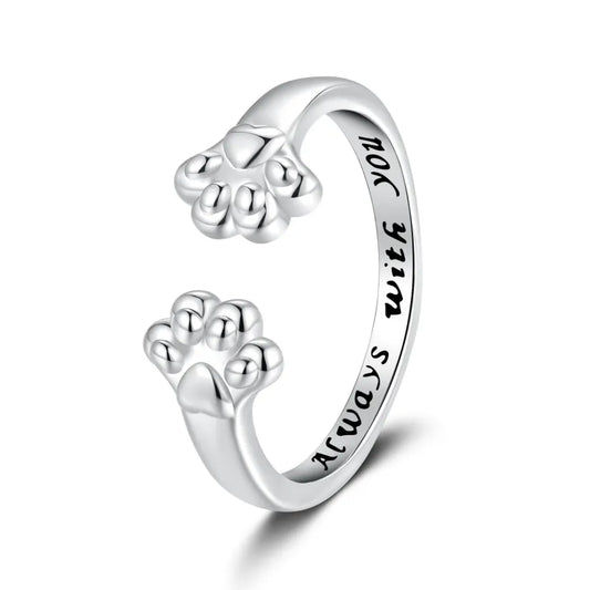 Engraved Paw Print Open Ring