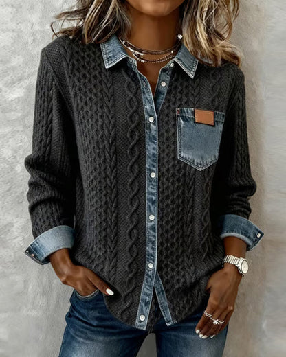 Chic Knitted Shirt with Denim Details