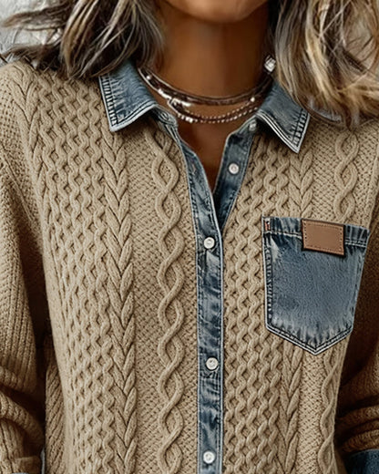 Chic Knitted Shirt with Denim Details