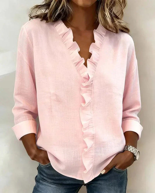 Flowy V-Neck Ruffle Blouse