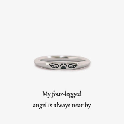 For Memorial | My Four-Legged Angel Is Always Near, Tiny Paw with Wings Ring
