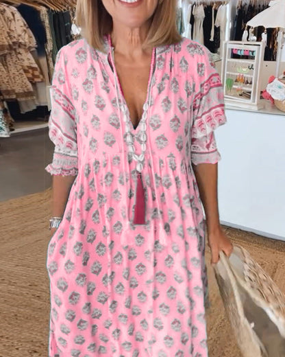 PAULINE | Casual V-Neck Dress – Flattering Waistline Cut