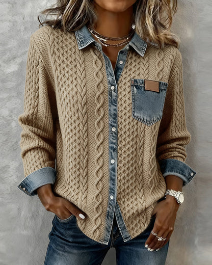 Chic Knitted Shirt with Denim Details
