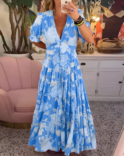 Carine | V-neck Dress with Floral Print and Pockets