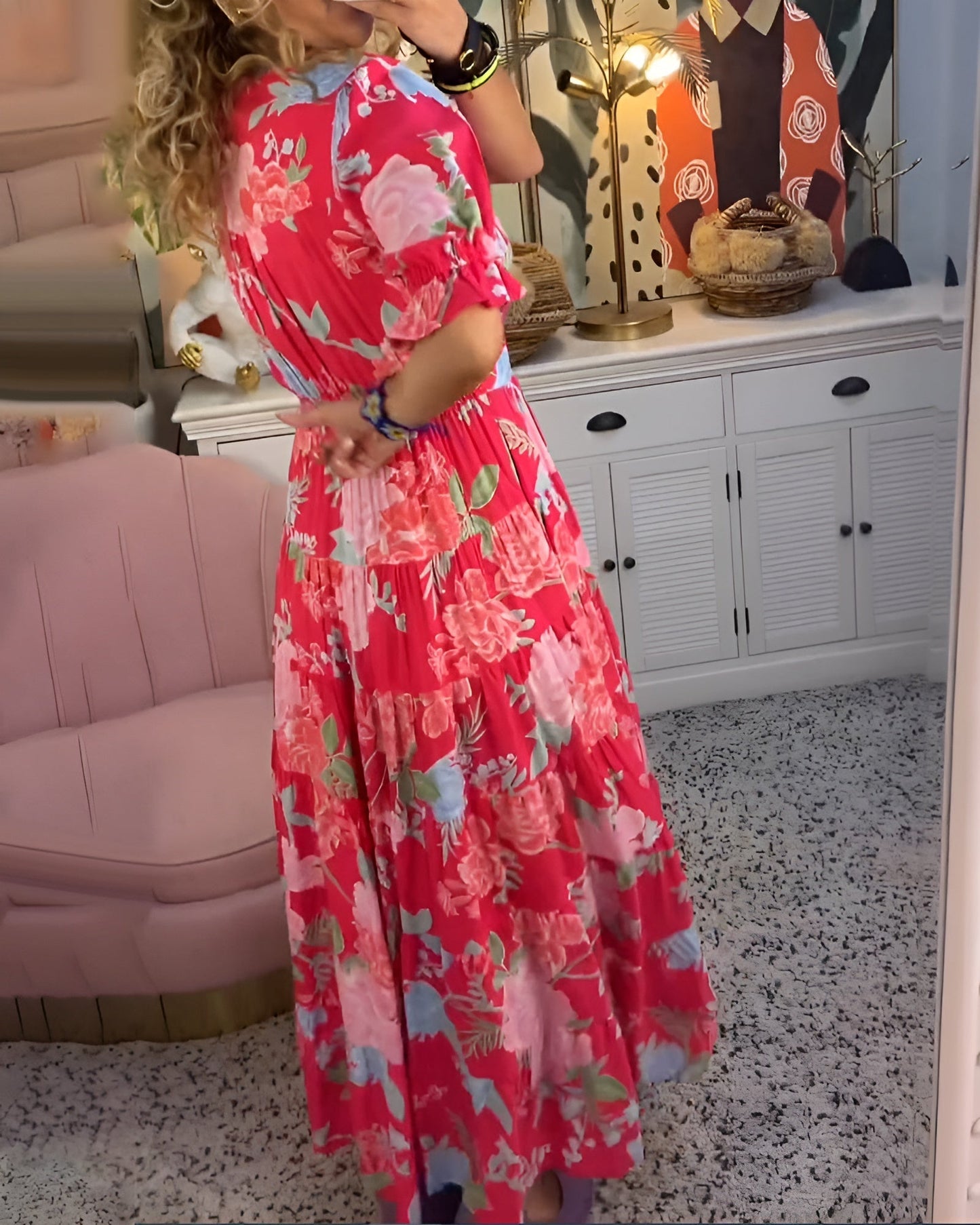 Carine | V-neck Dress with Floral Print and Pockets