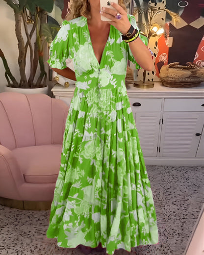 CARINE | Floral Print V-Neck Dress with Pockets