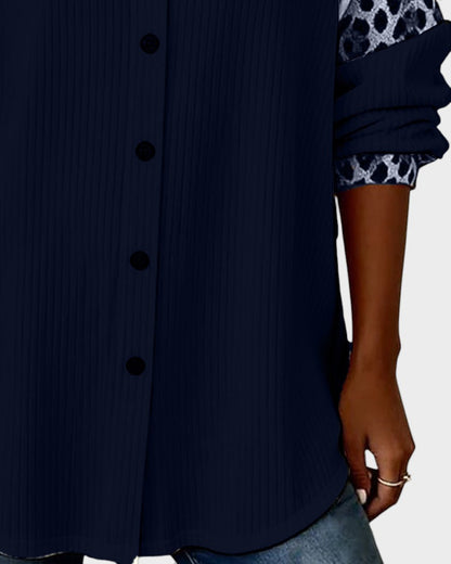 Two-Tone Button-Down Shirt with Leopard Print