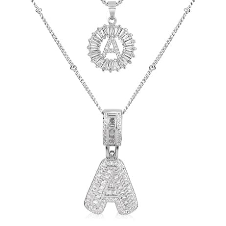 Pave Letter Initial Necklace Set