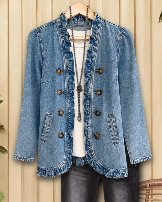 Ruffled Denim Double-Breasted Jacket (Almost sold out!)