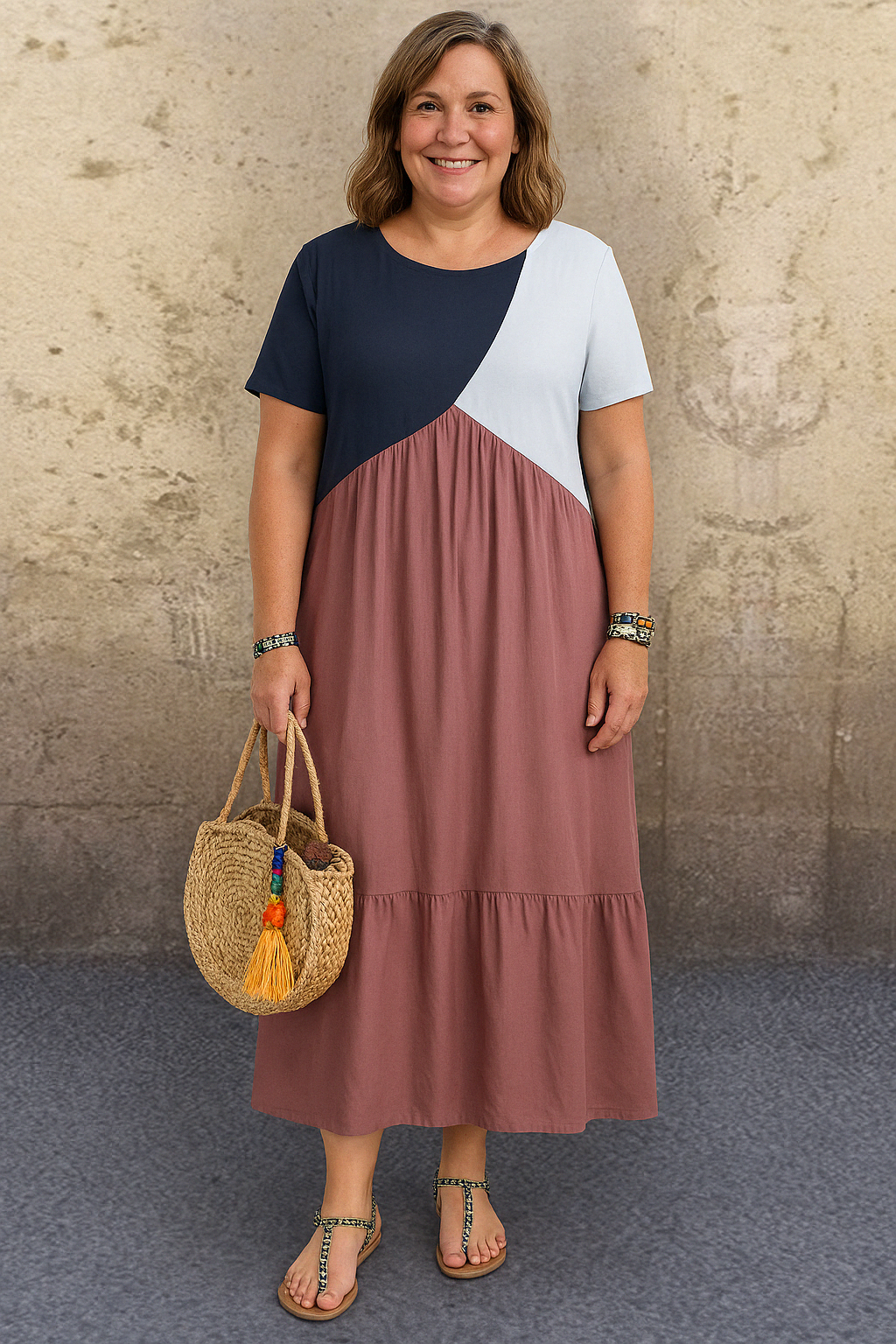 LAURENCE | Casual Patchwork Dress with Stomach-Flattering Fit