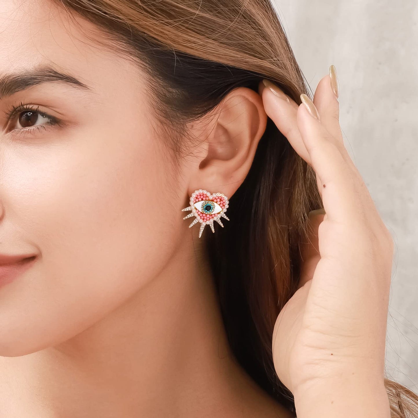 Heart Sun Diamond Evil Eye Earrings