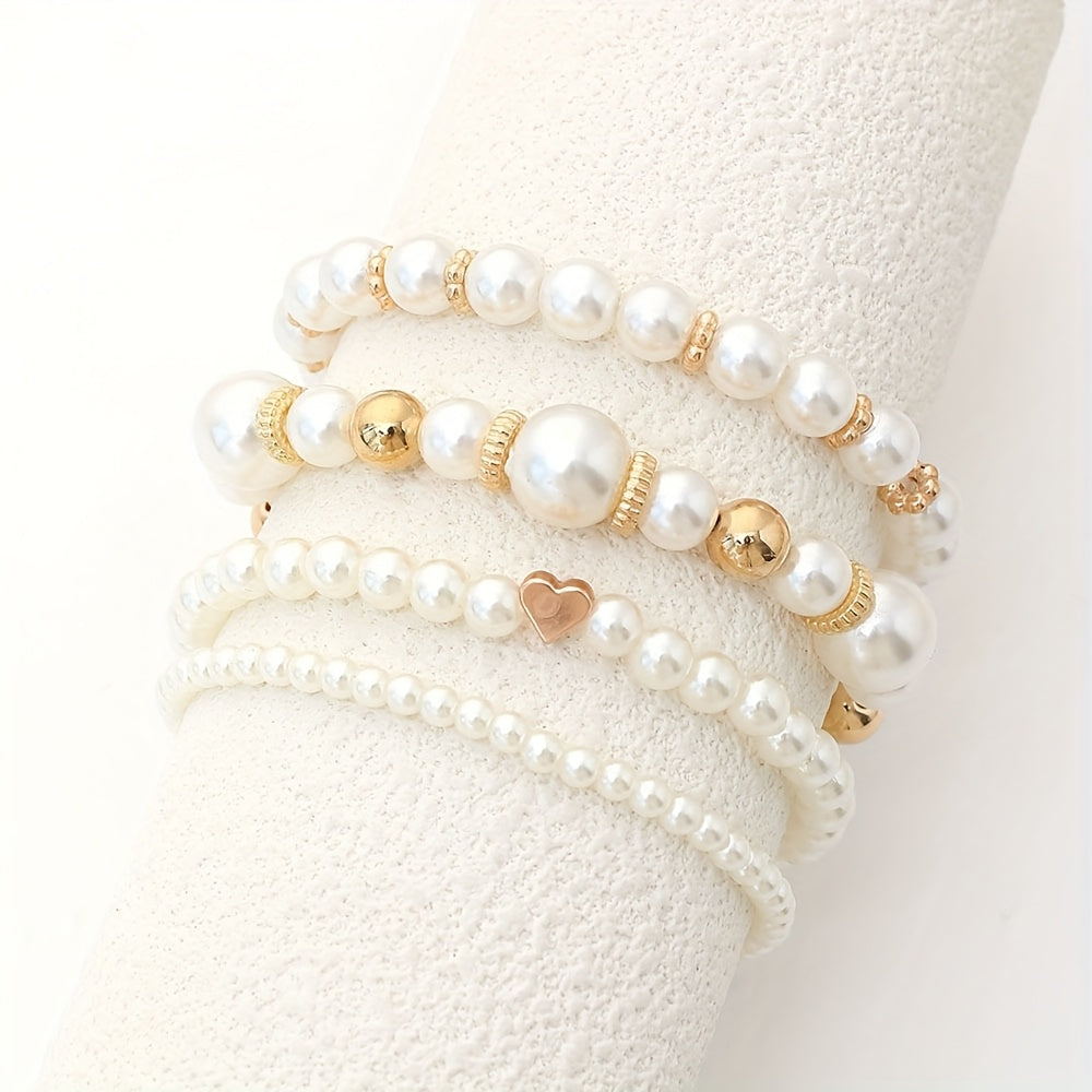 Classy Pearl Heart Bracelet Set