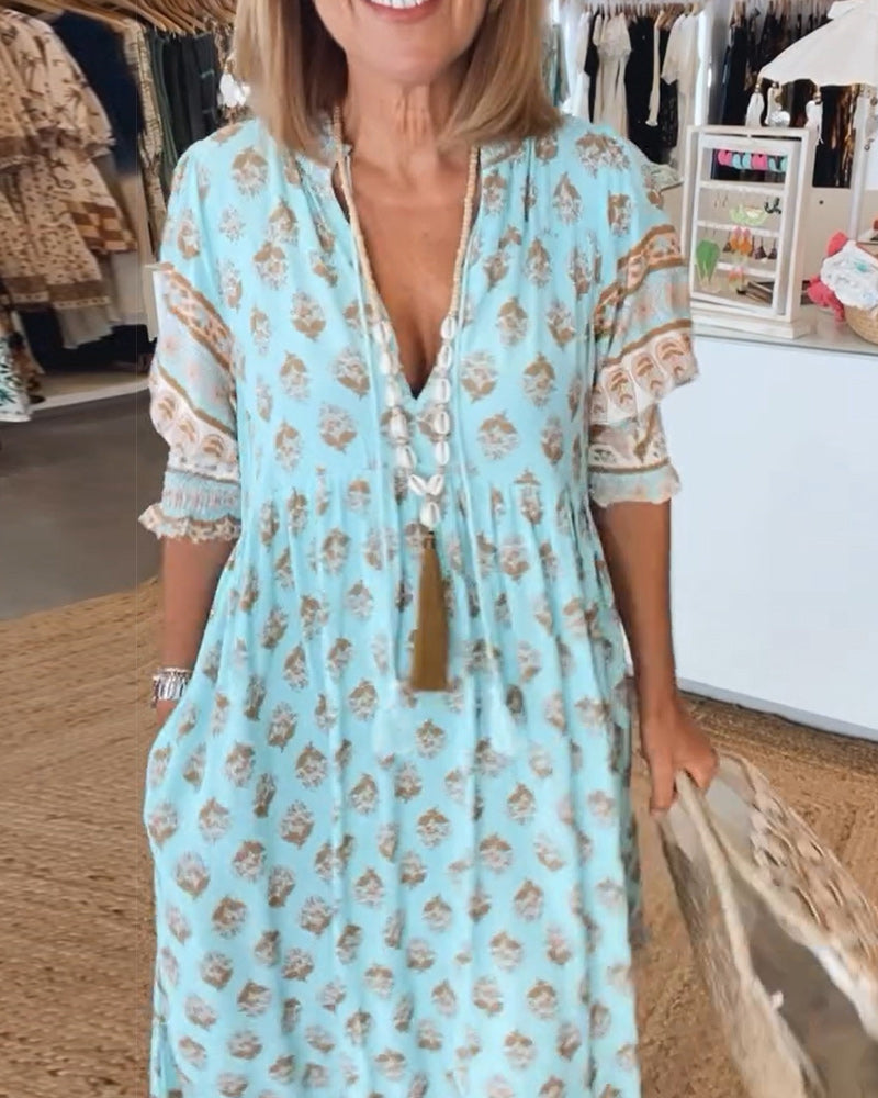 PAULINE | Casual V-Neck Dress – Flattering Waistline Cut