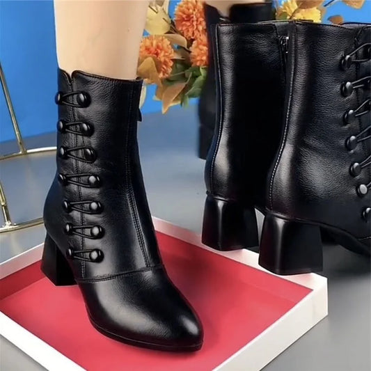 Elegant Women’s Leather Boots with Side Zipper