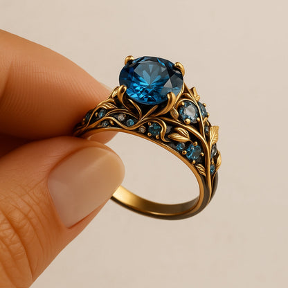 Blue Crystal Flower Exotic Ring