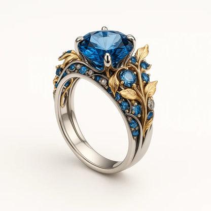 Blue Crystal Flower Exotic Ring