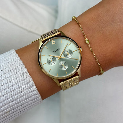 Minuit Multifunction Watch Steel, Sage Green, Gold Colour