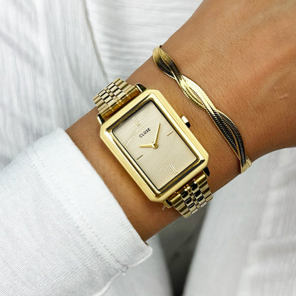 Fluette Watch Steel, Sand Texture Full Gold Colour