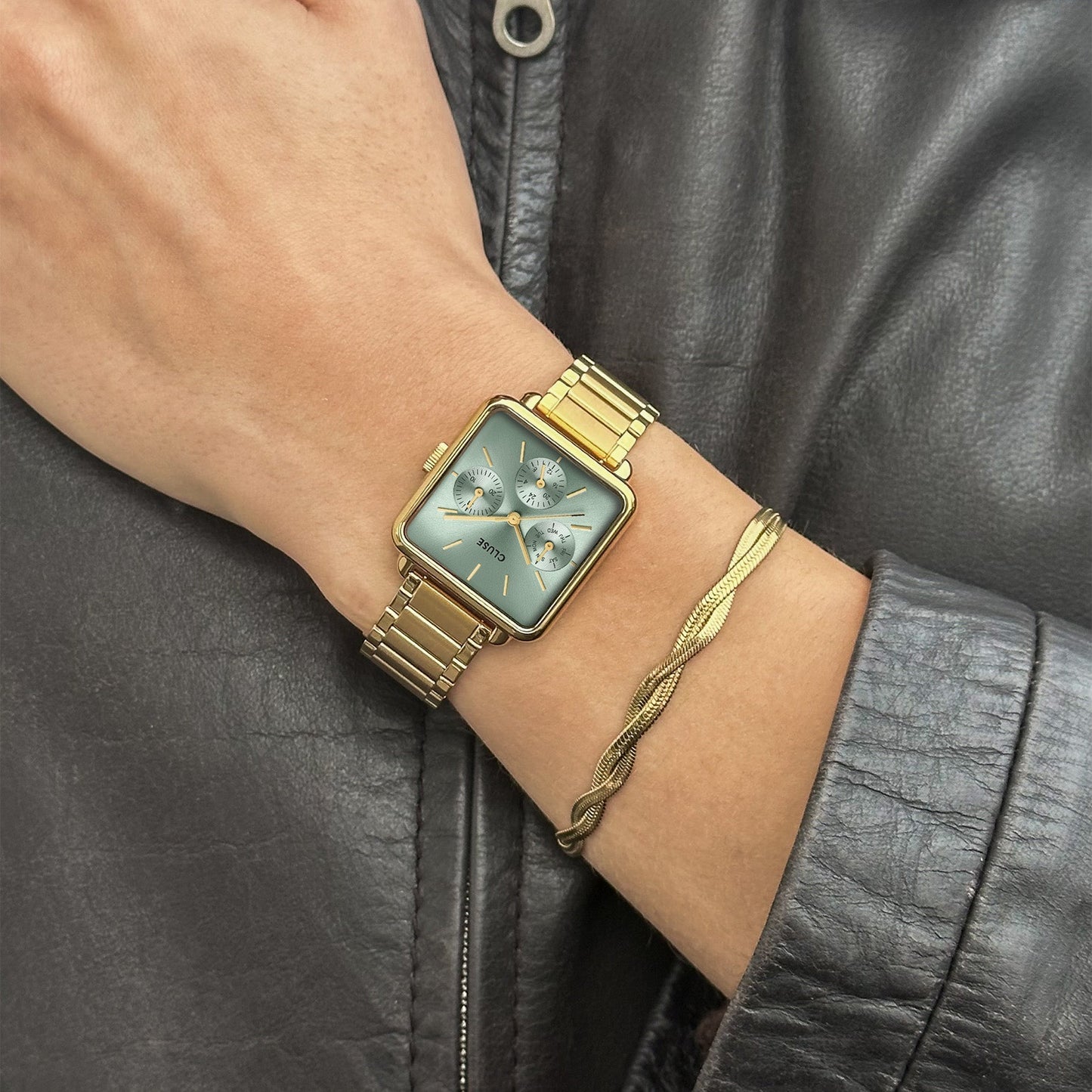 La Tétragone Multifunction Watch Steel, Sage Green, Gold Colour