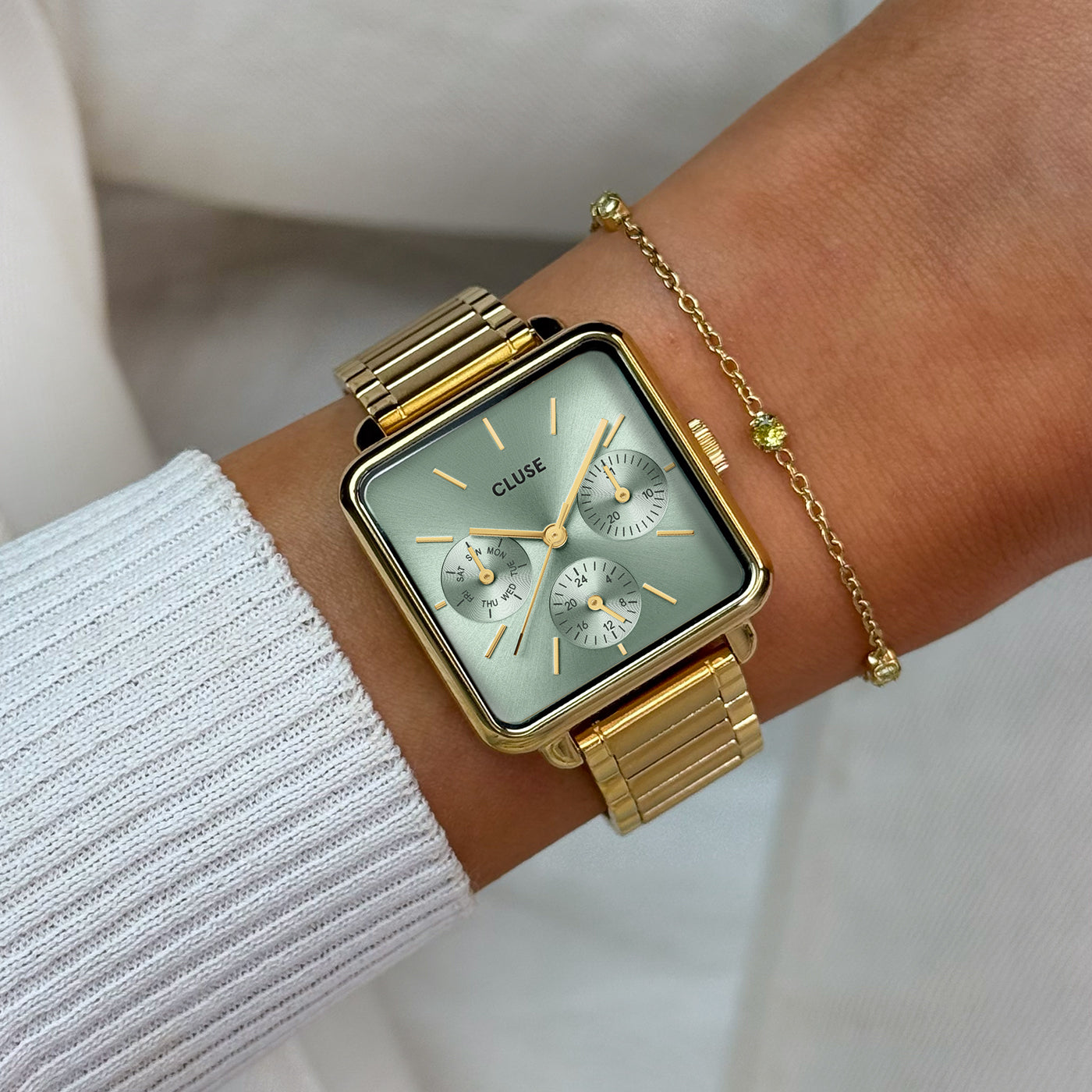 La Tétragone Multifunction Watch Steel, Sage Green, Gold Colour